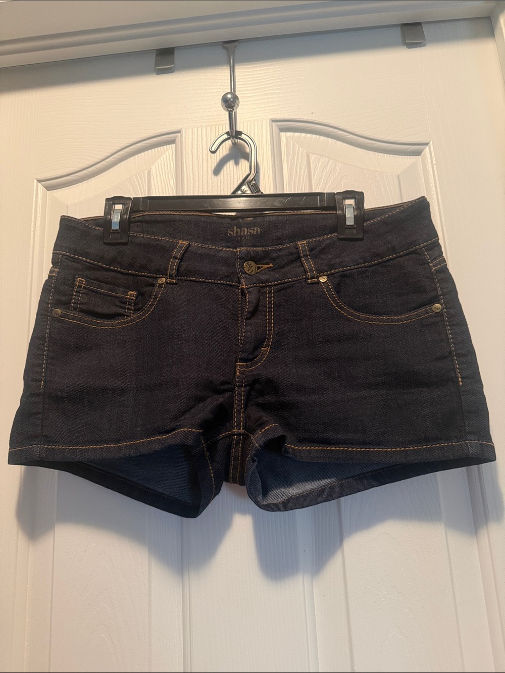 Shasa Dark Indigo Denim Jean Shorts with Contrast Stitching